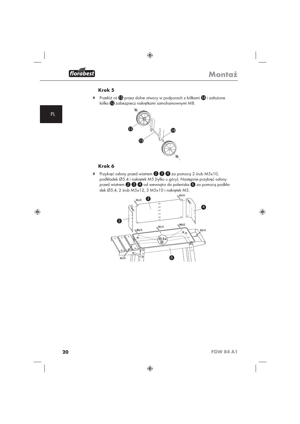 Montaż, Fgw 84 a1, Krok 5 | Krok 6 | Florabest FGW 84 A1 User Manual | Page 22 / 86