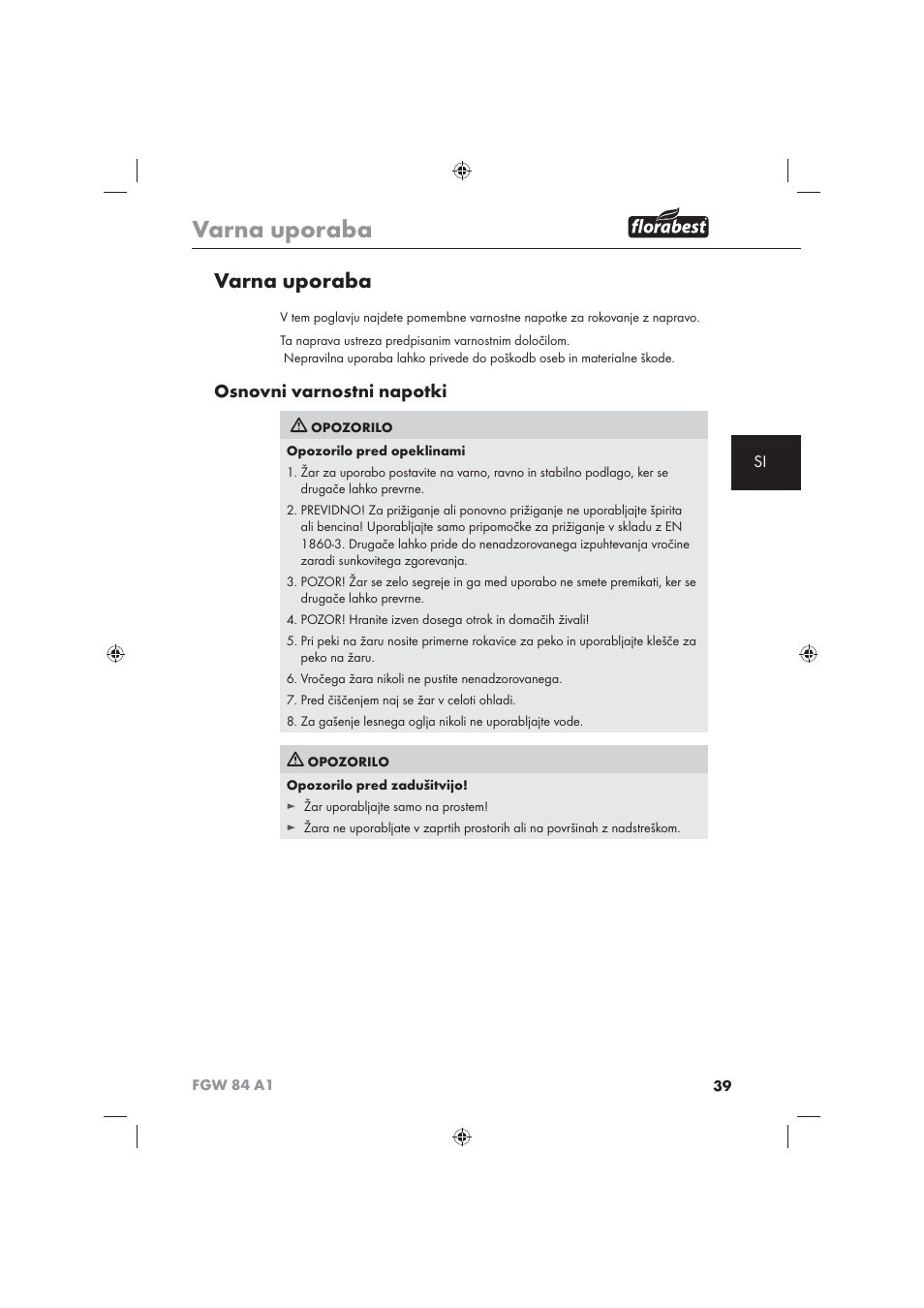 Varna uporaba, Osnovni varnostni napotki | Florabest FGW 84 A1 User Manual | Page 41 / 86