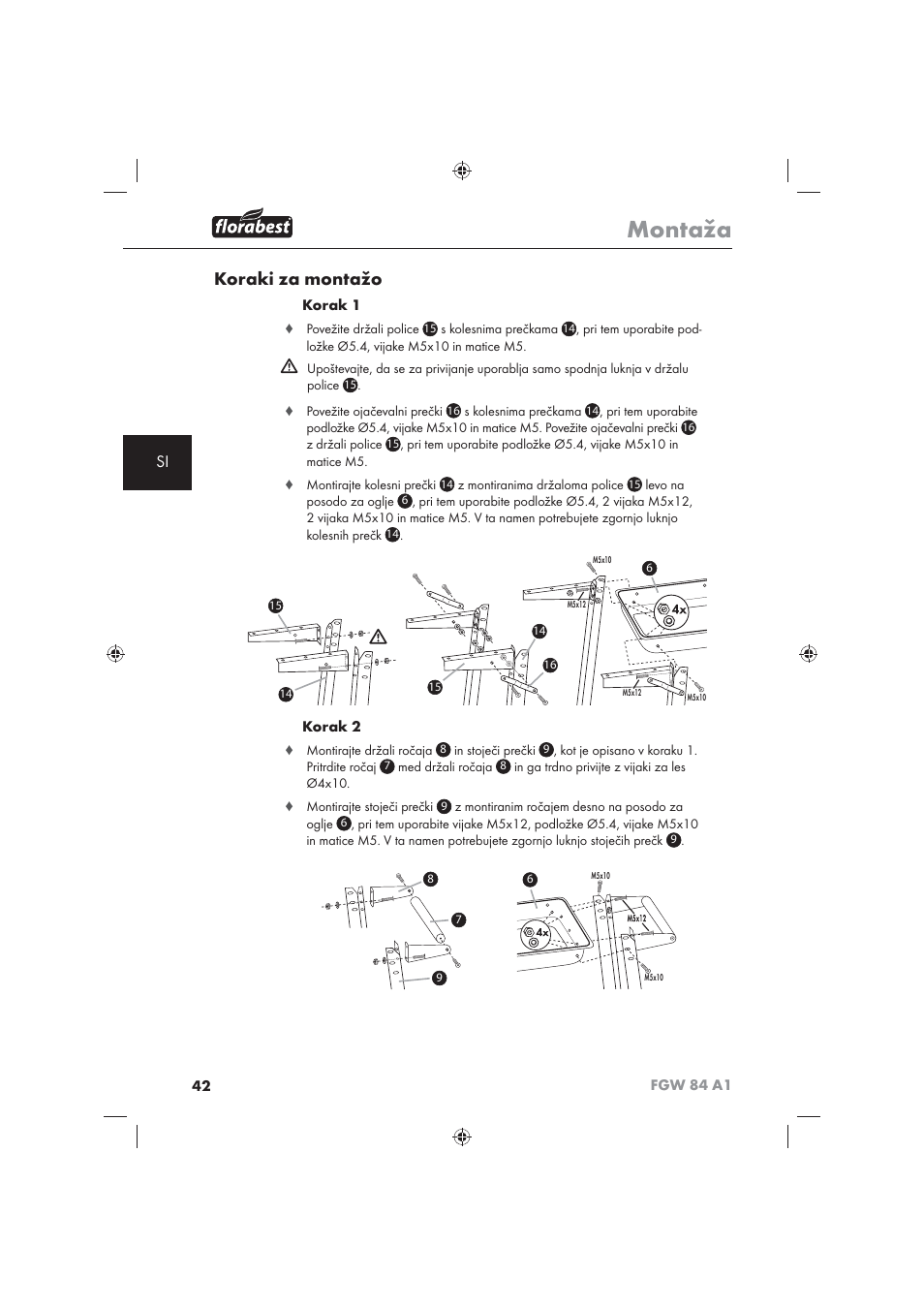 Montaža, Koraki za montažo | Florabest FGW 84 A1 User Manual | Page 44 / 86