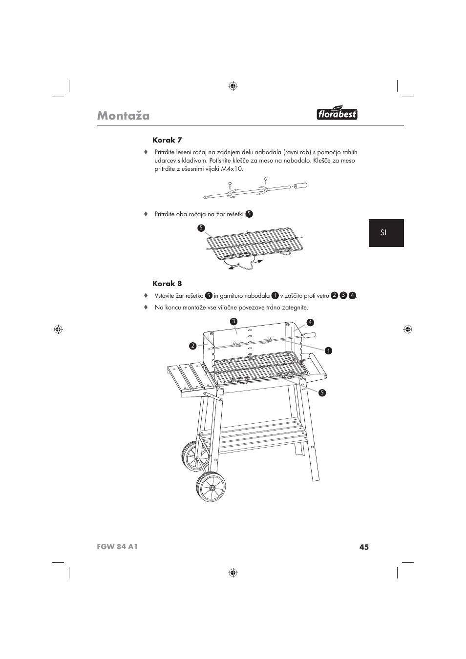 Montaža | Florabest FGW 84 A1 User Manual | Page 47 / 86