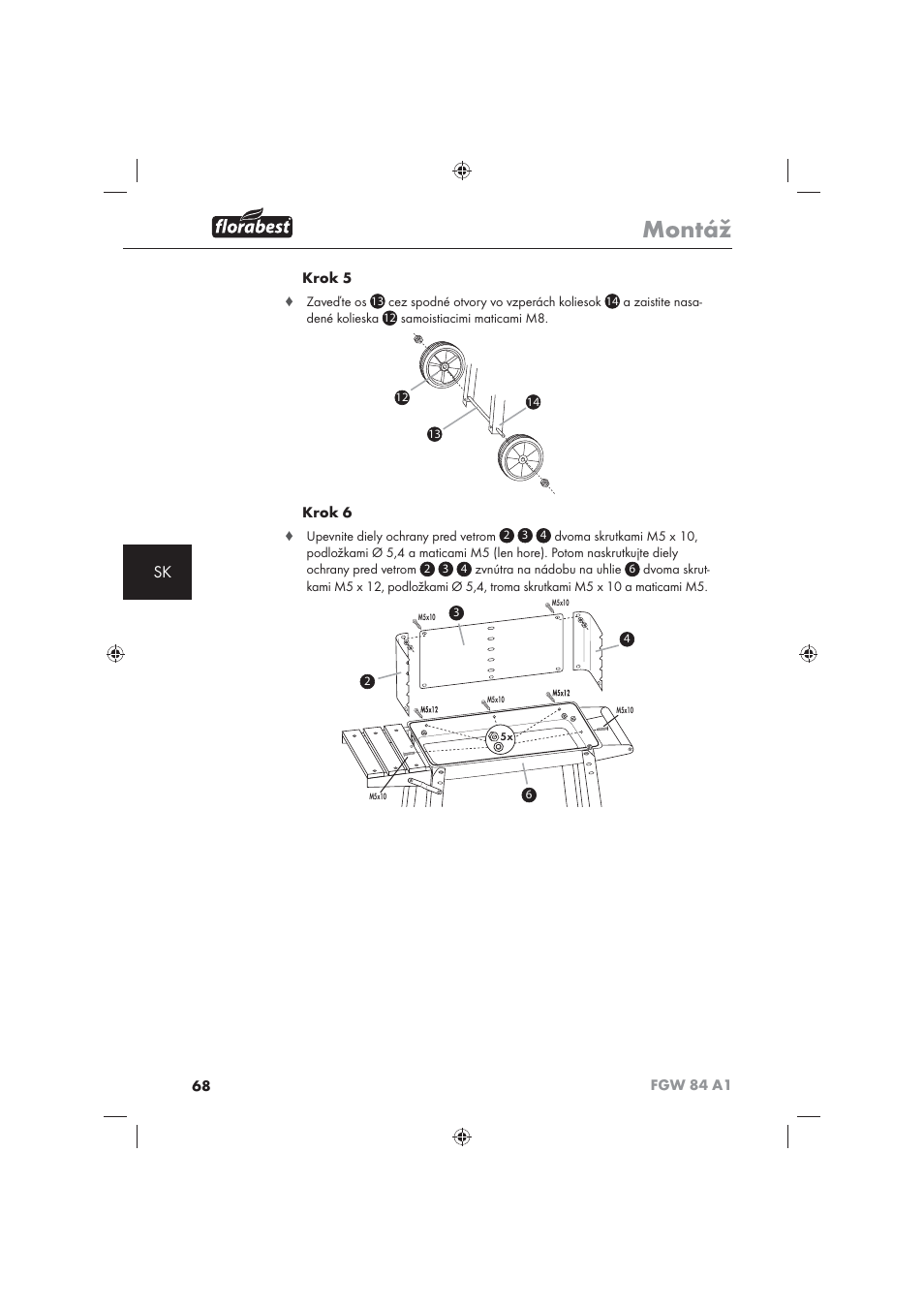 Montáž, Fgw 84 a1, Krok 5 | Krok 6 | Florabest FGW 84 A1 User Manual | Page 70 / 86