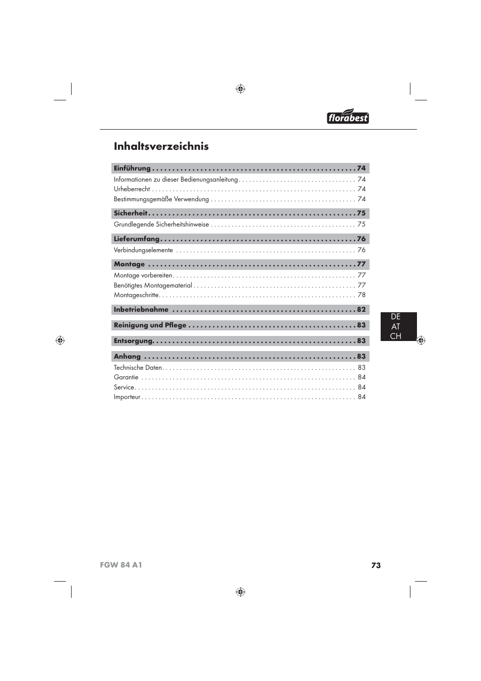 Florabest FGW 84 A1 User Manual | Page 75 / 86