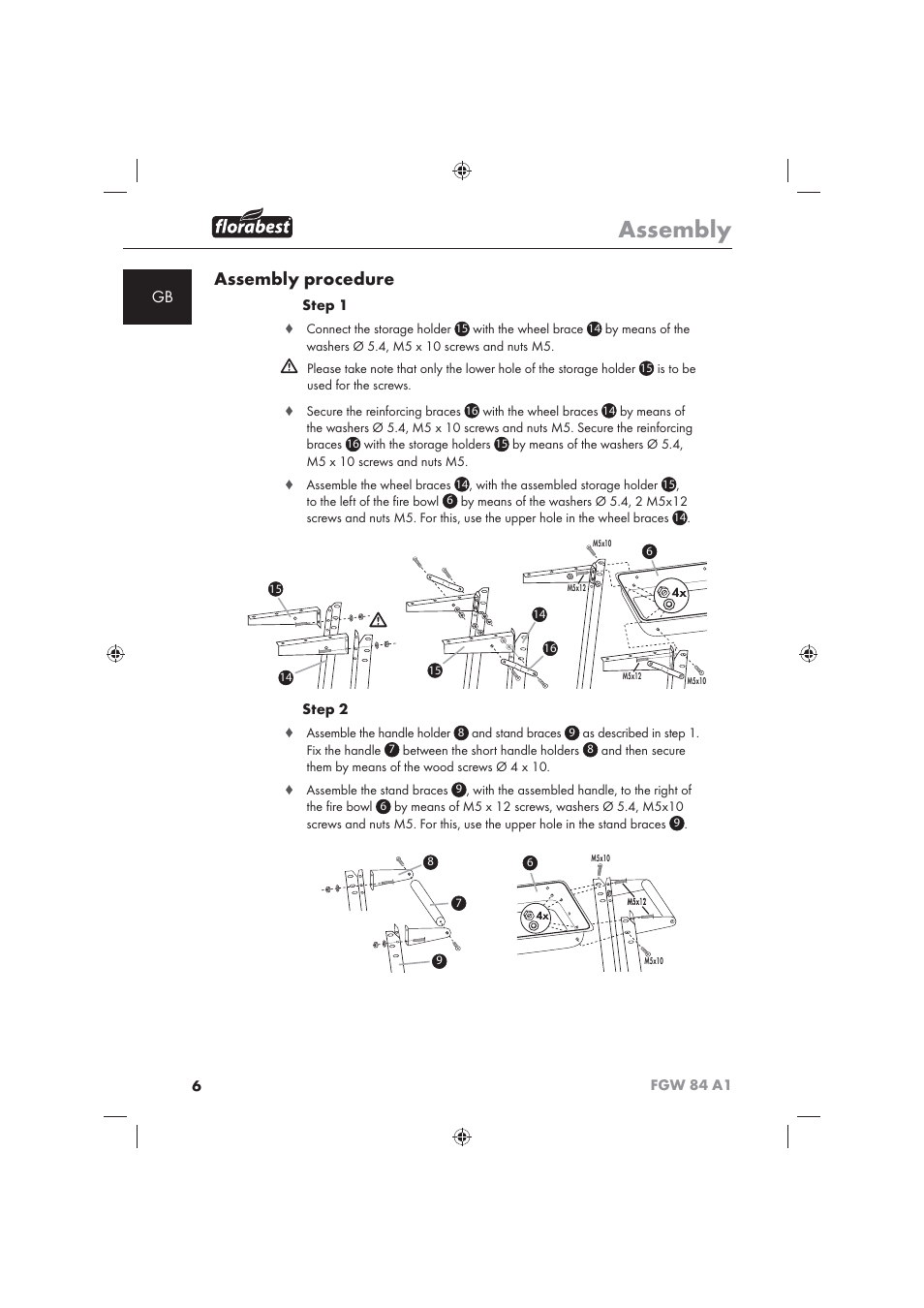 Assembly, Assembly procedure | Florabest FGW 84 A1 User Manual | Page 8 / 86