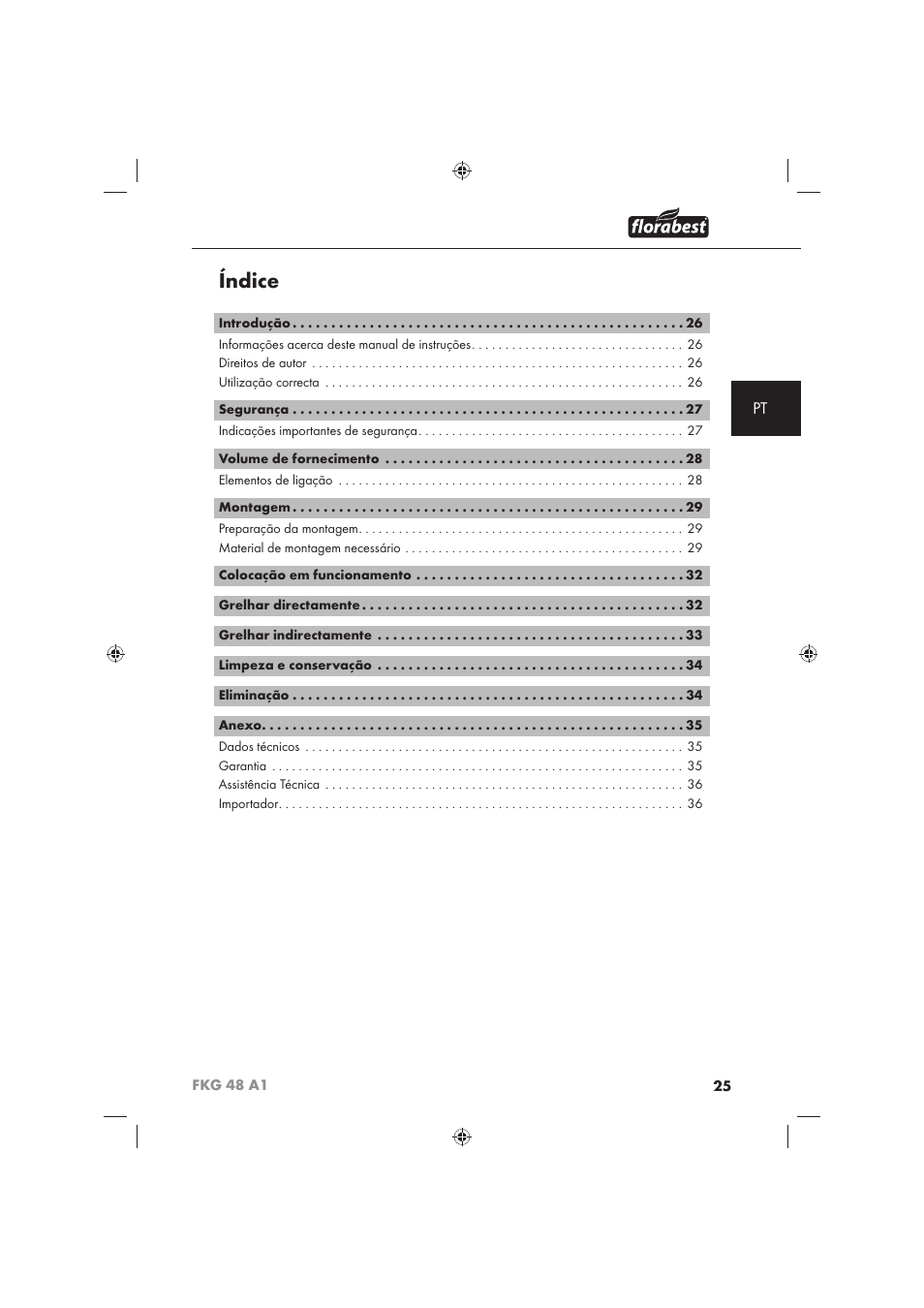 Índice | Florabest FKG 48 A1 User Manual | Page 27 / 62