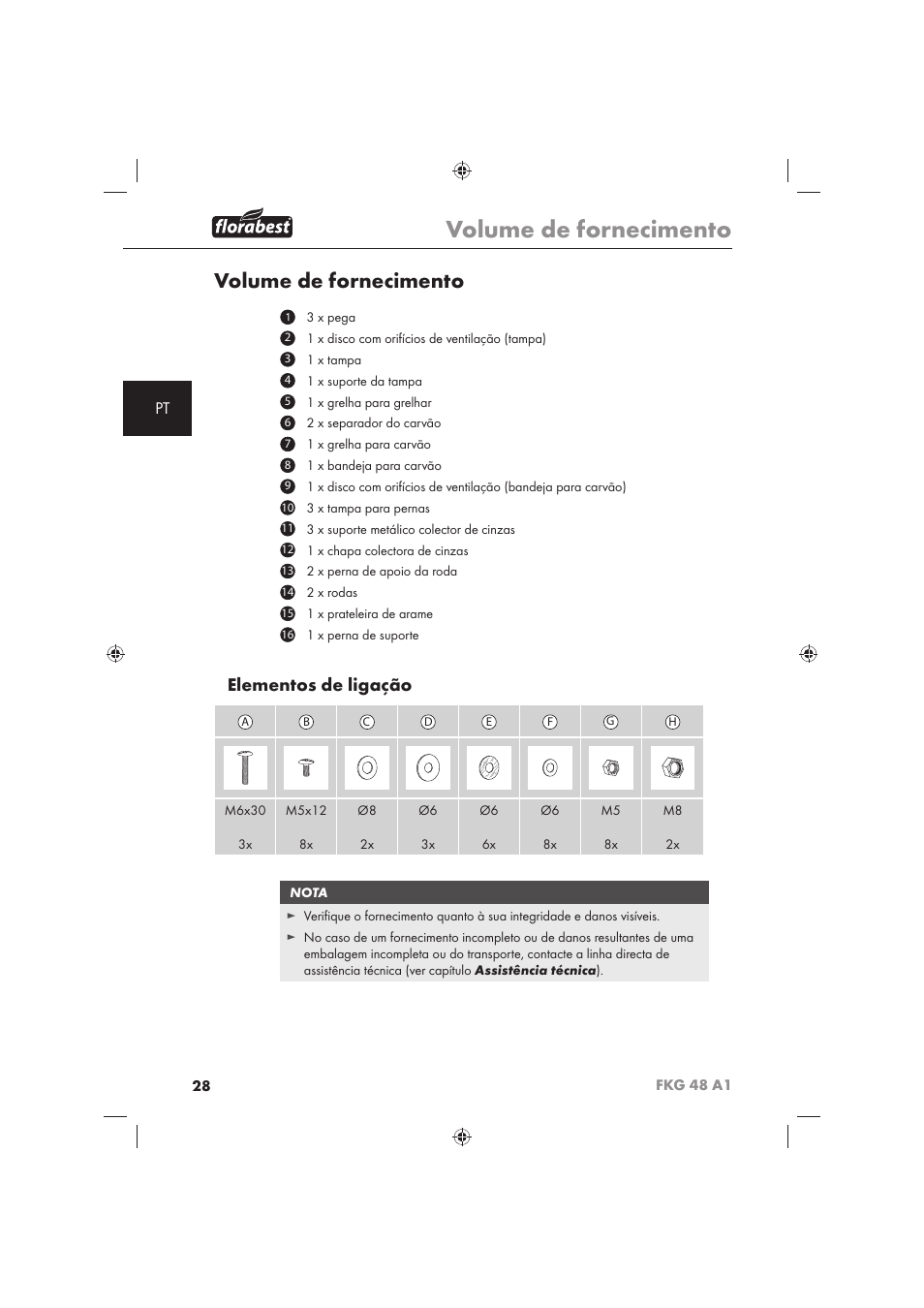 Volume de fornecimento, Elementos de ligação | Florabest FKG 48 A1 User Manual | Page 30 / 62
