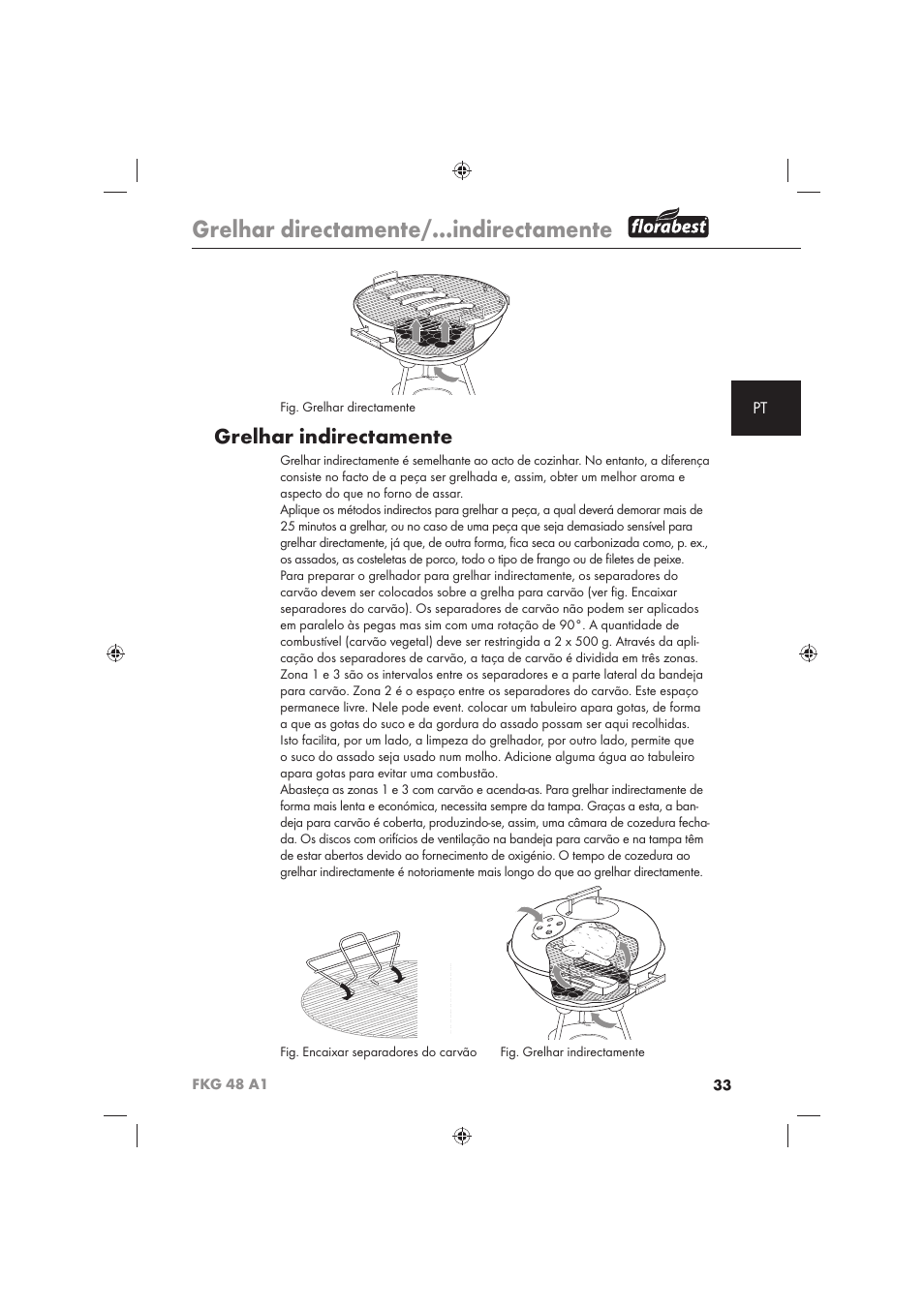 Grelhar directamente/…indirectamente, Grelhar indirectamente | Florabest FKG 48 A1 User Manual | Page 35 / 62