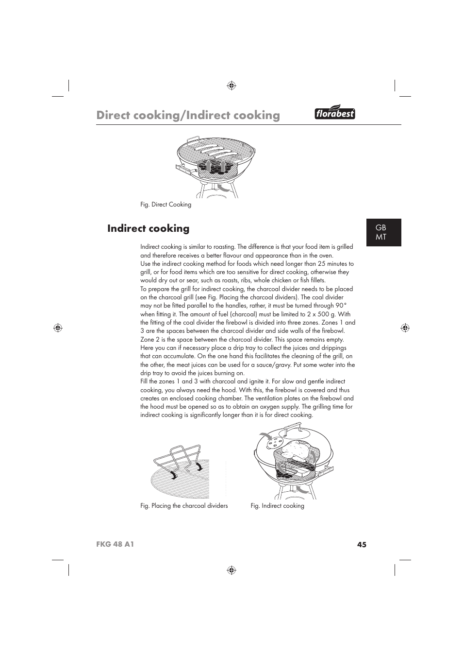Direct cooking/indirect cooking, Indirect cooking, Gb mt | Florabest FKG 48 A1 User Manual | Page 47 / 62