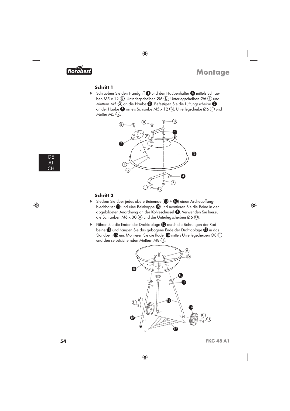 Montage, De at ch | Florabest FKG 48 A1 User Manual | Page 56 / 62