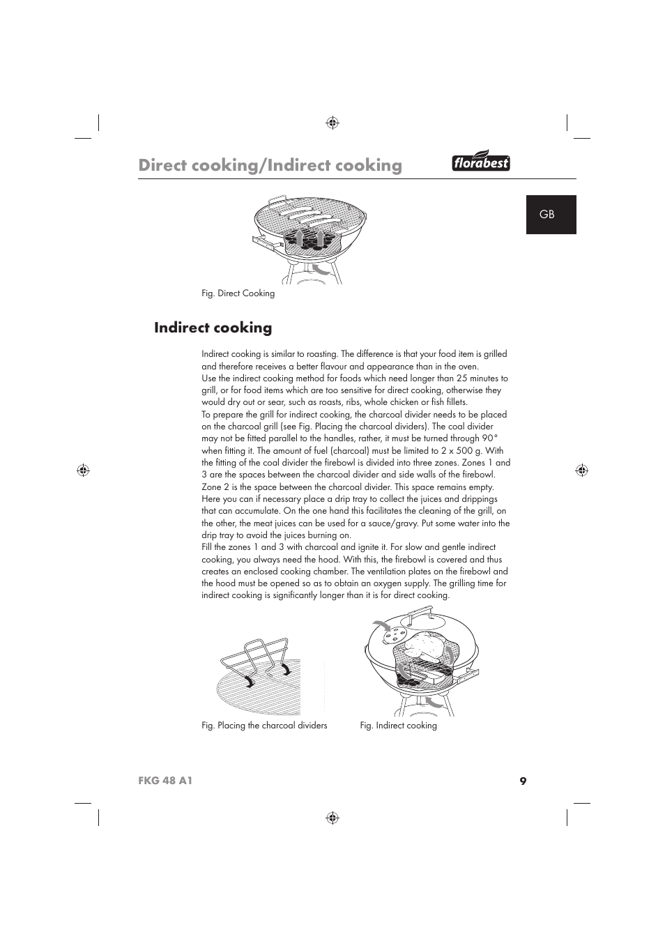 Direct cooking/indirect cooking, Indirect cooking | Florabest FKG 48 A1 User Manual | Page 11 / 86