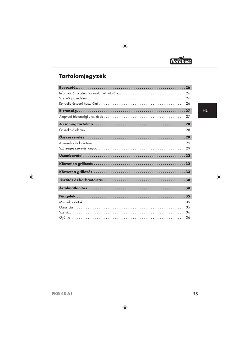 Tartalomjegyzék | Florabest FKG 48 A1 User Manual | Page 27 / 86