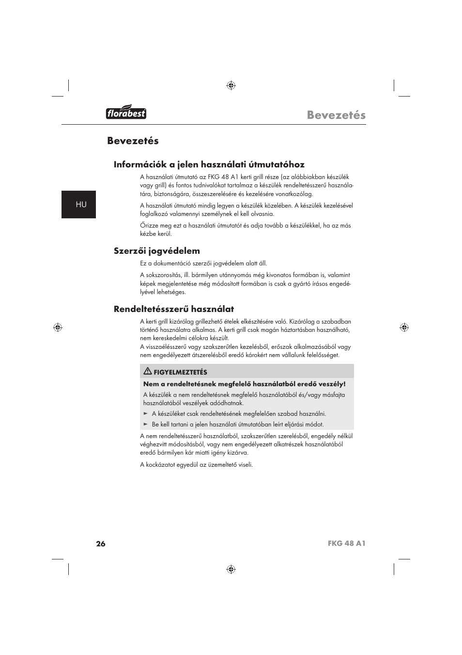 Bevezetés, Információk a jelen használati útmutatóhoz, Szerzői jogvédelem | Rendeltetésszerű használat | Florabest FKG 48 A1 User Manual | Page 28 / 86