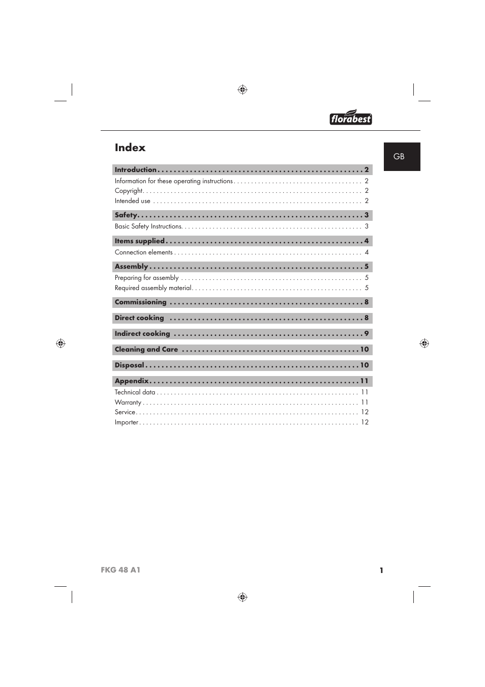 Index | Florabest FKG 48 A1 User Manual | Page 3 / 86
