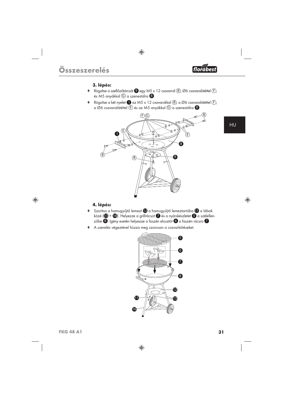 Összeszerelés | Florabest FKG 48 A1 User Manual | Page 33 / 86