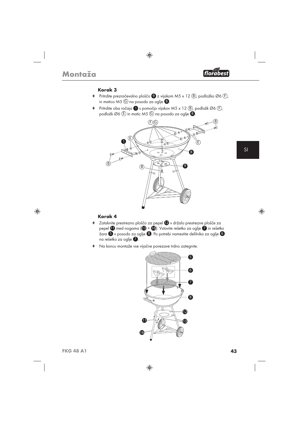 Montaža | Florabest FKG 48 A1 User Manual | Page 45 / 86