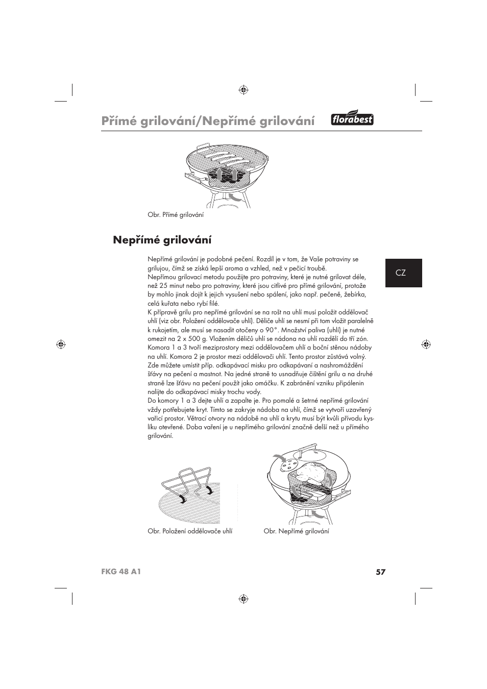 Přímé grilování/nepřímé grilování, Nepřímé grilování | Florabest FKG 48 A1 User Manual | Page 59 / 86