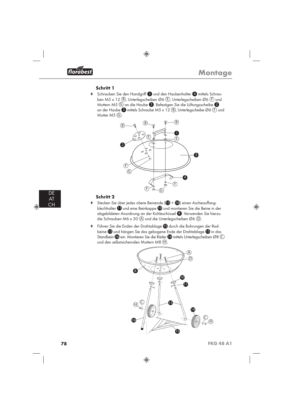 Montage, De at ch | Florabest FKG 48 A1 User Manual | Page 80 / 86