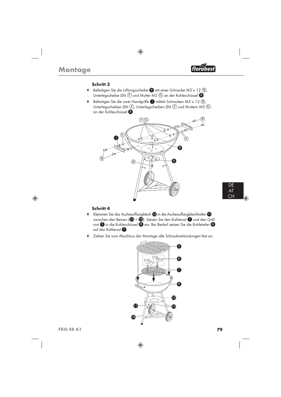 Montage, De at ch | Florabest FKG 48 A1 User Manual | Page 81 / 86