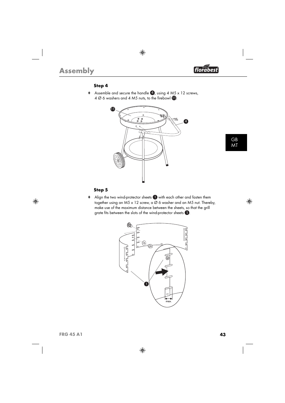 Assembly, Gb mt | Florabest FRG 45 A1 User Manual | Page 45 / 62