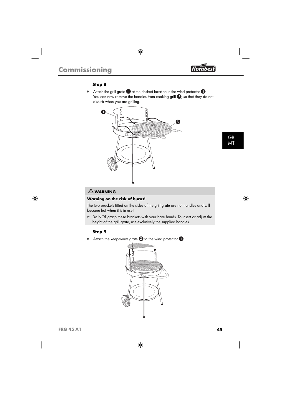 Commissioning, Gb mt | Florabest FRG 45 A1 User Manual | Page 47 / 62