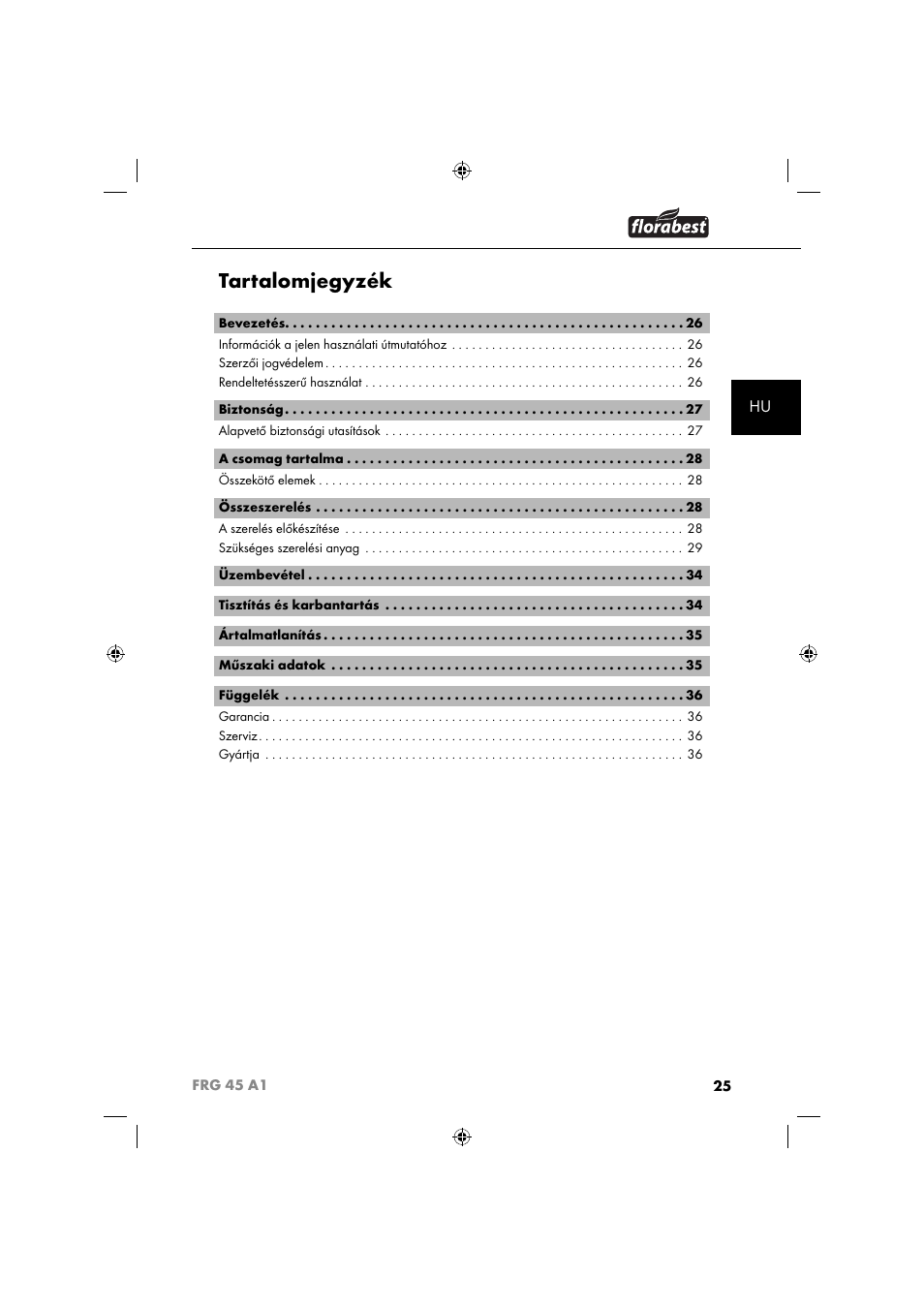 Tartalomjegyzék | Florabest FRG 45 A1 User Manual | Page 27 / 86