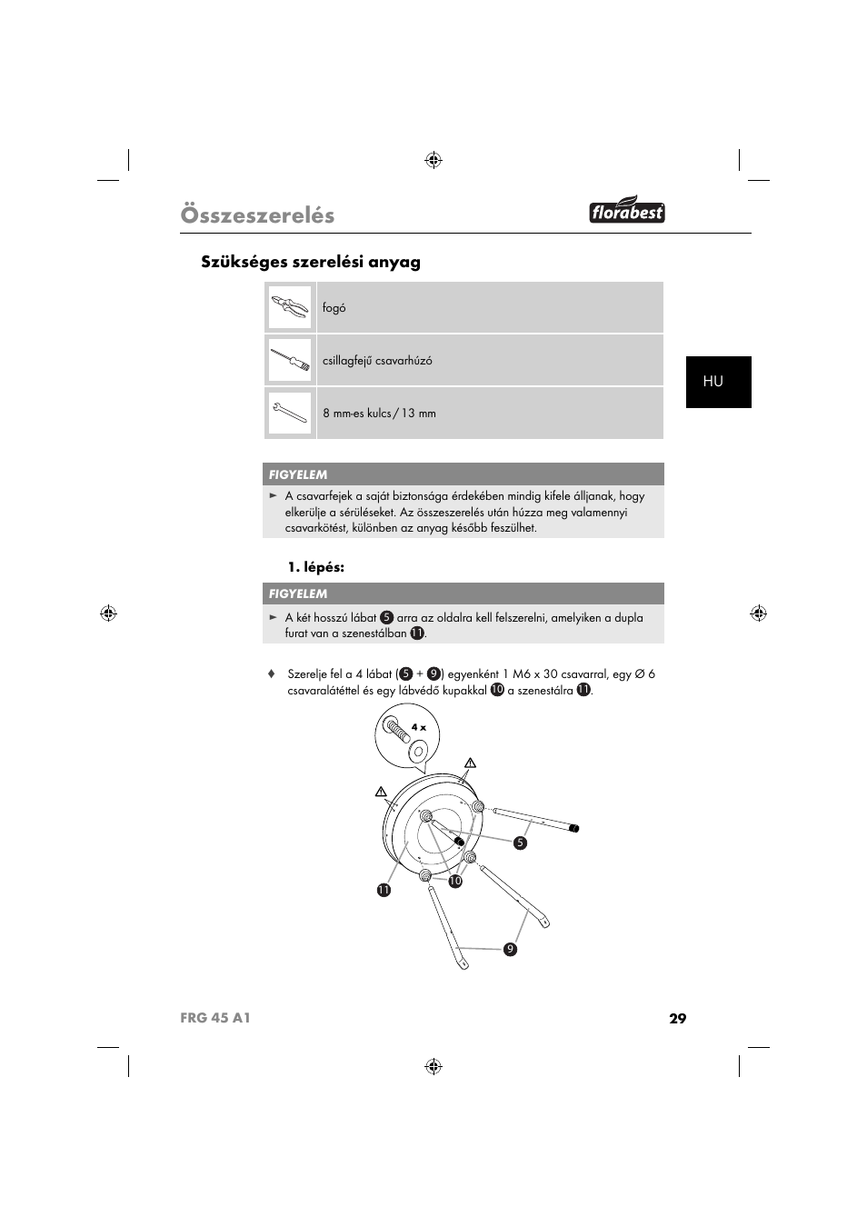 Összeszerelés, Szükséges szerelési anyag | Florabest FRG 45 A1 User Manual | Page 31 / 86