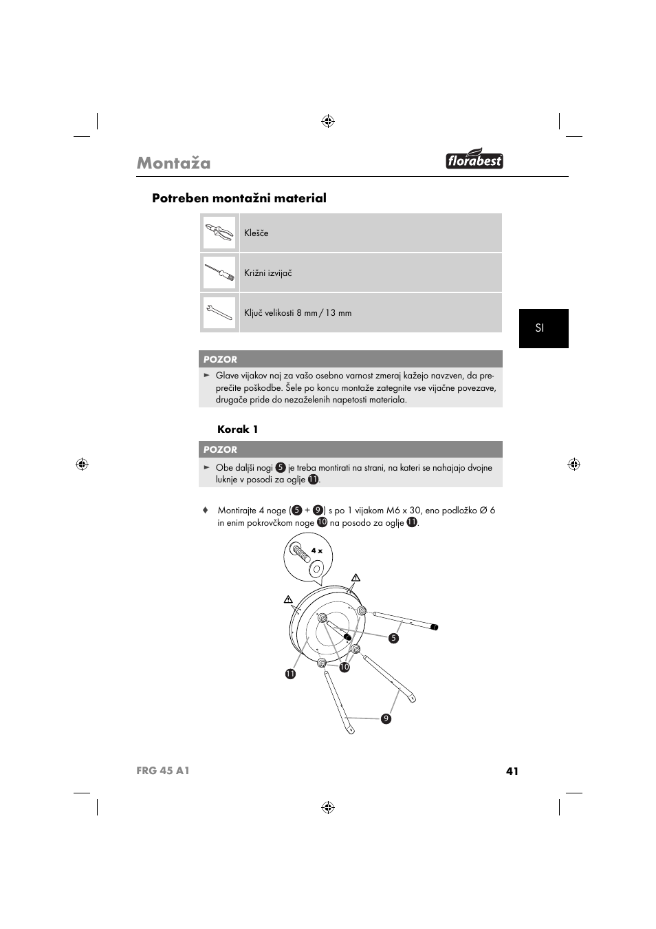 Montaža, Potreben montažni material | Florabest FRG 45 A1 User Manual | Page 43 / 86