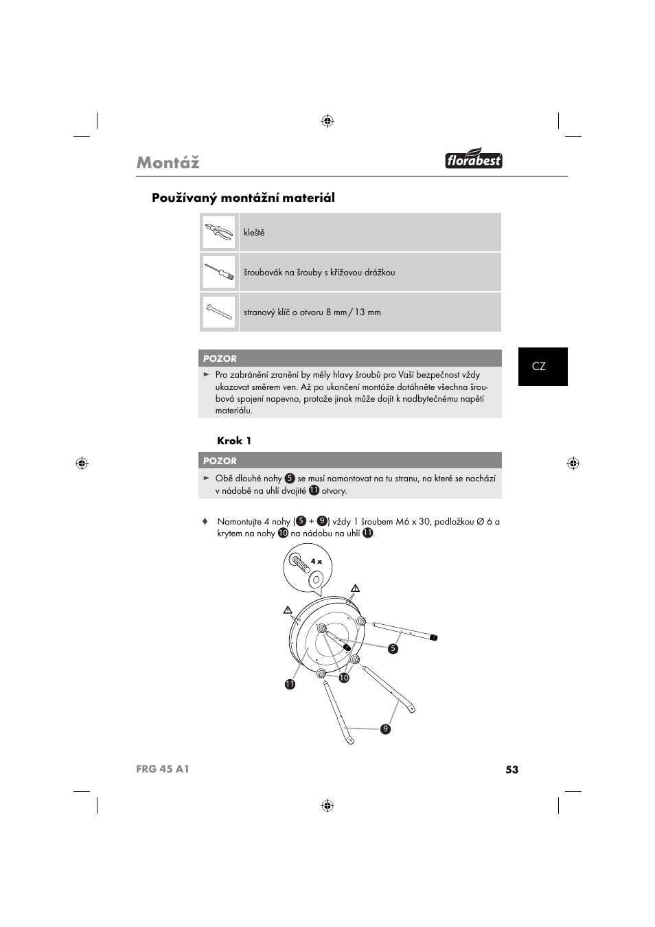 Montáž, Používaný montážní materiál | Florabest FRG 45 A1 User Manual | Page 55 / 86