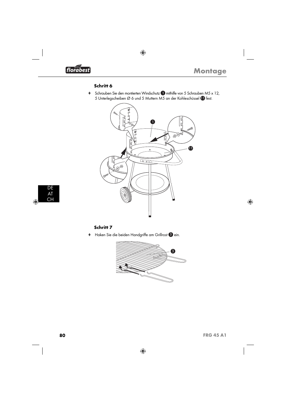 Montage, De at ch | Florabest FRG 45 A1 User Manual | Page 82 / 86