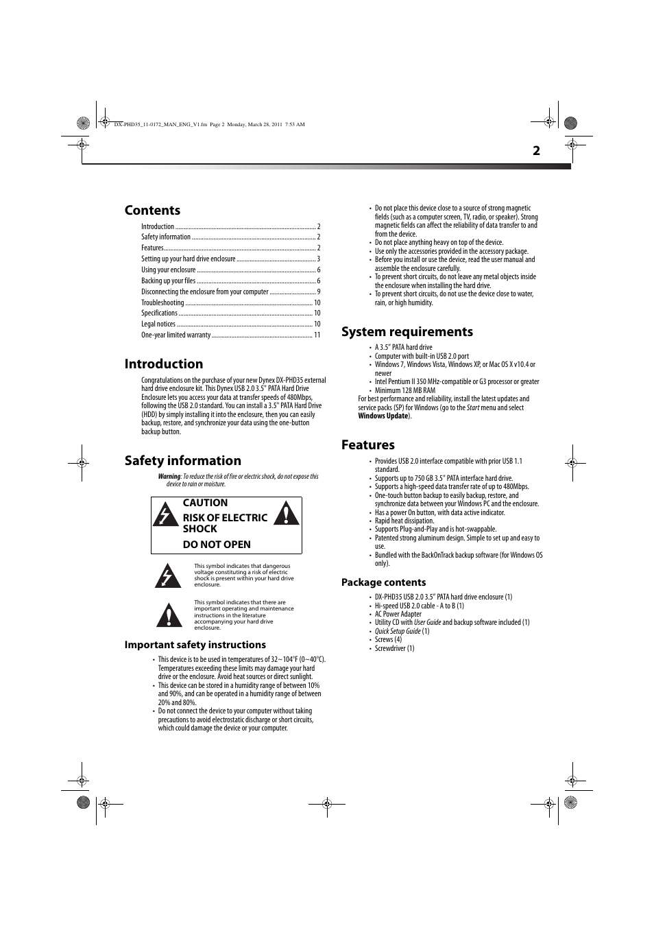 Dynex DX-PHD35 User Manual | Page 2 / 12