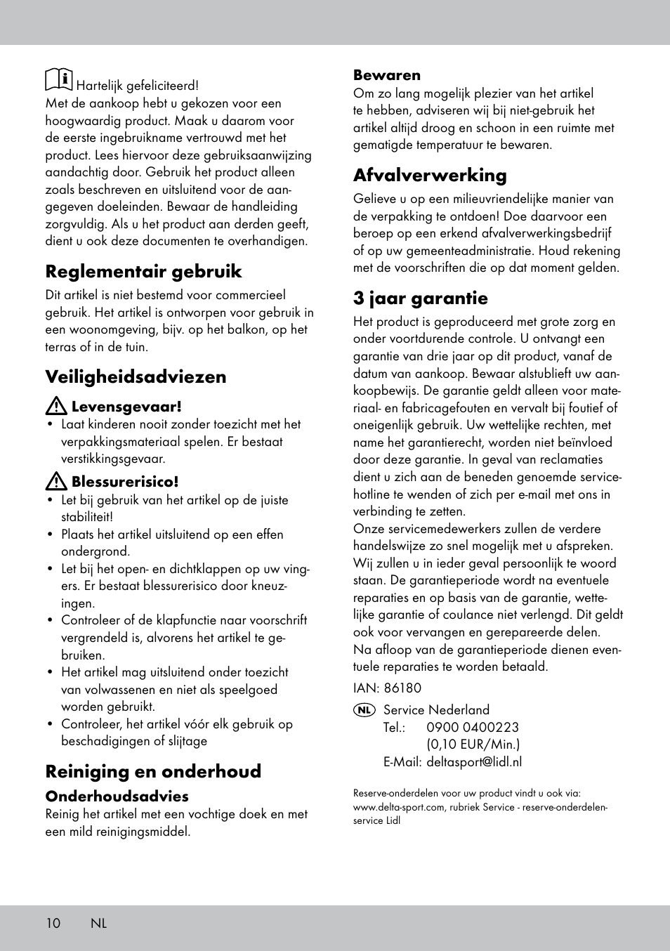 Reglementair gebruik, Veiligheidsadviezen, Reiniging en onderhoud | Afvalverwerking, 3 jaar garantie | Florabest AT-1590 User Manual | Page 10 / 12