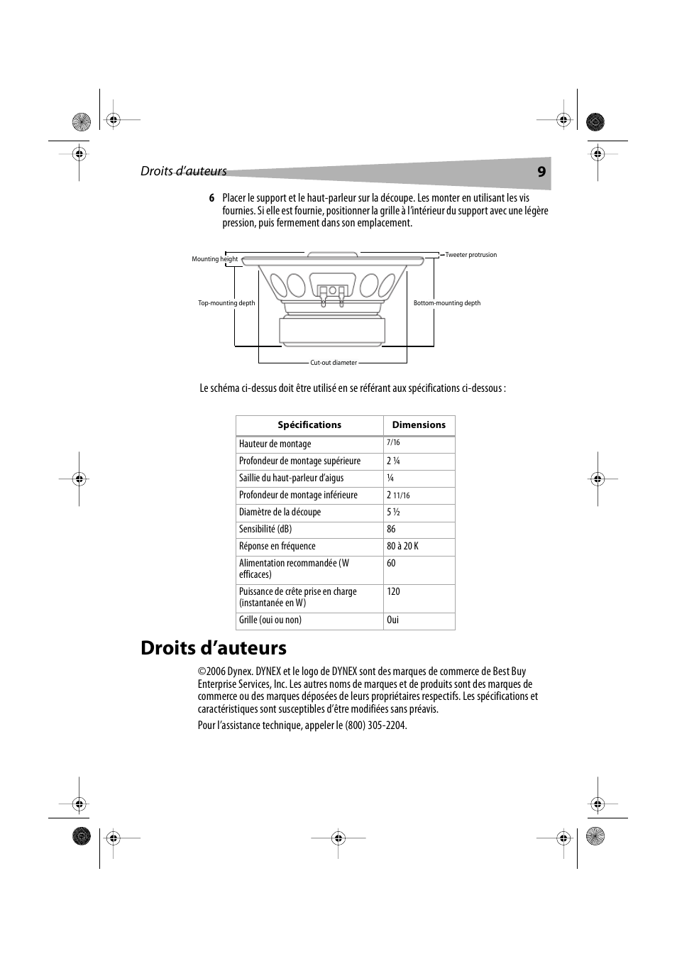 Droits d’auteurs | Dynex DX-S1000 User Manual | Page 9 / 17