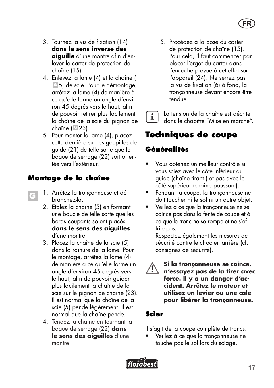 Techniques de coupe | Florabest FKS 2200 B1 User Manual | Page 17 / 76