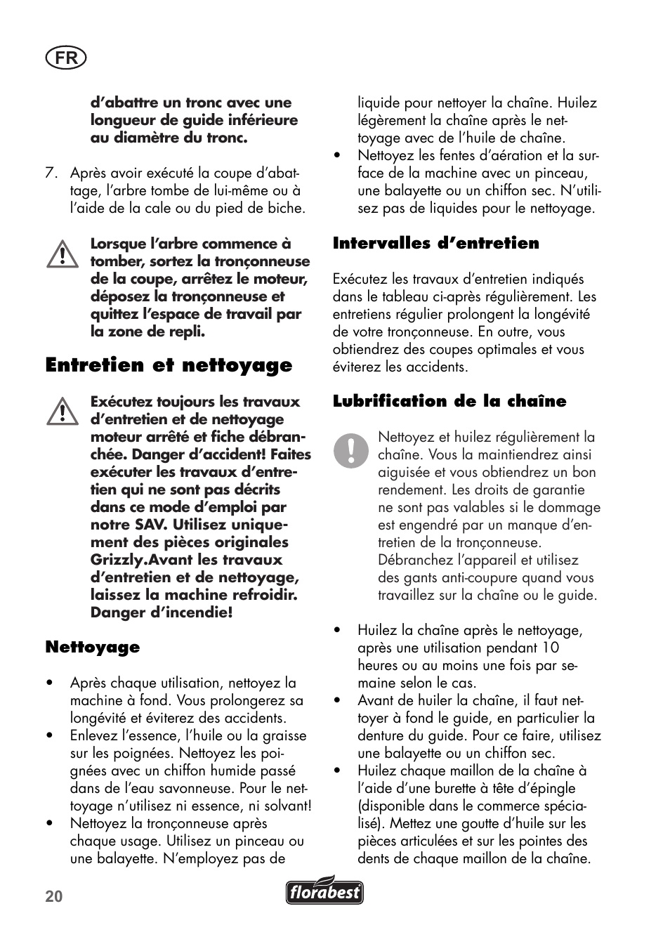 Entretien et nettoyage | Florabest FKS 2200 B1 User Manual | Page 20 / 76