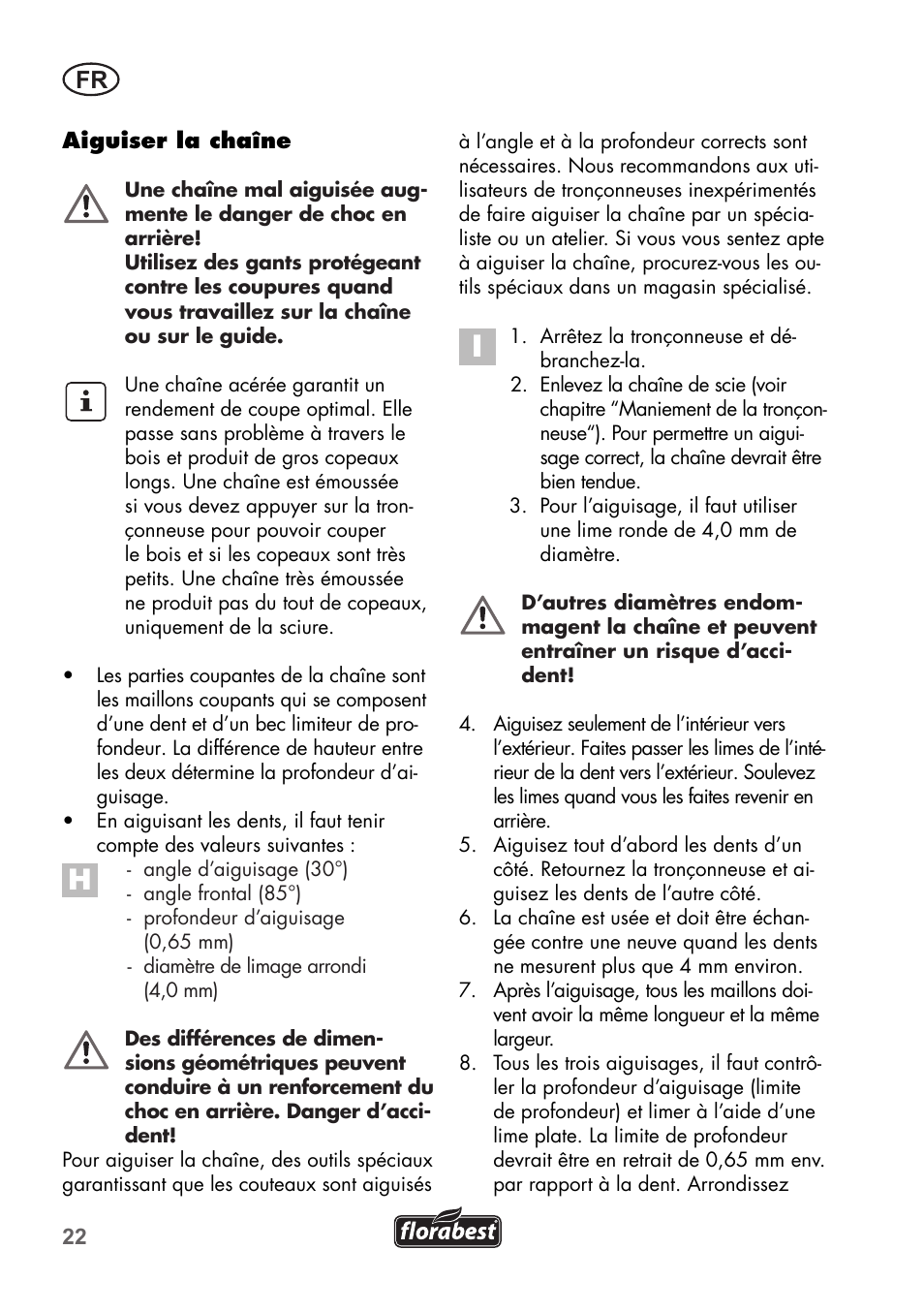 Florabest FKS 2200 B1 User Manual | Page 22 / 76