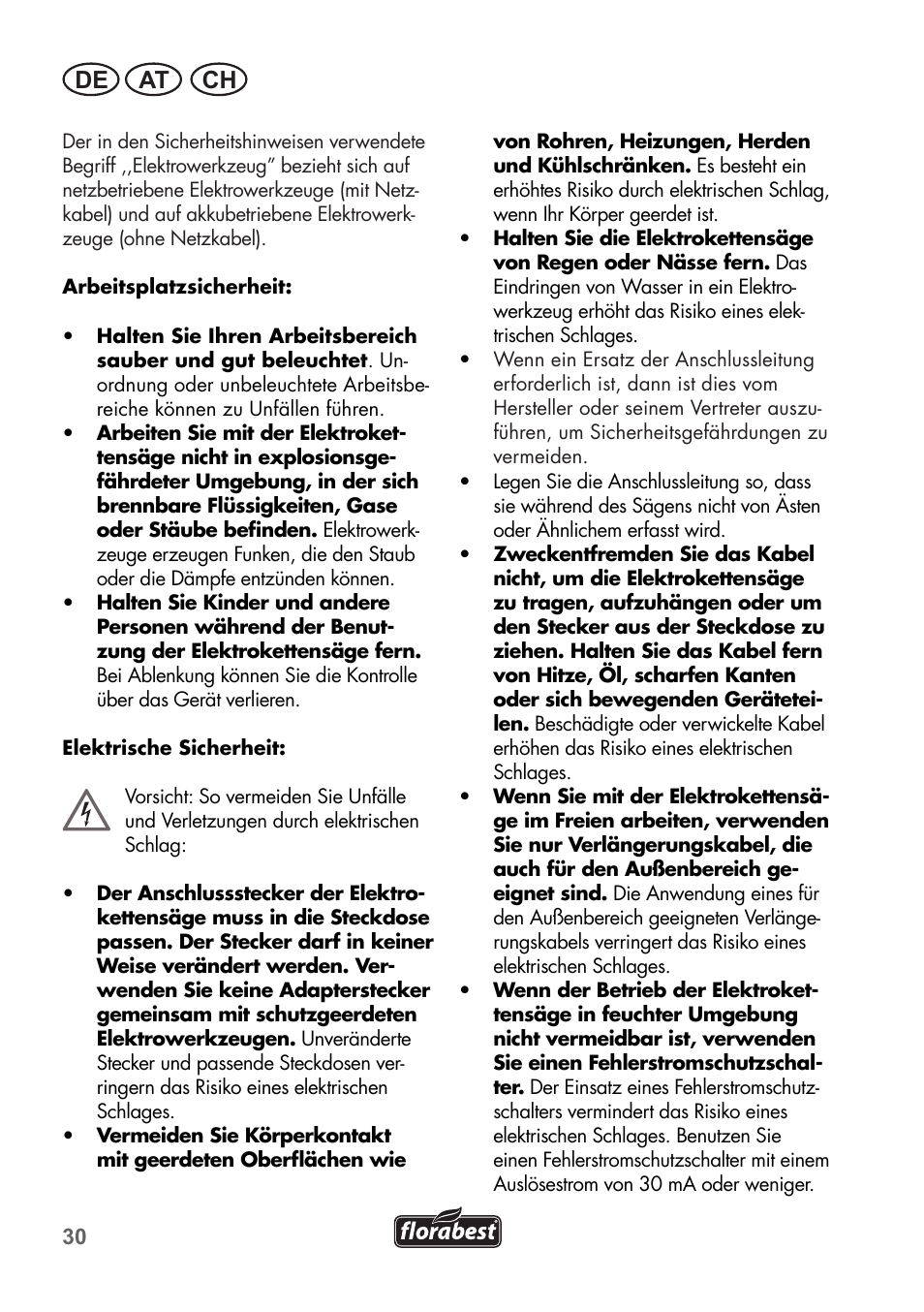 De at ch | Florabest FKS 2200 B1 User Manual | Page 30 / 76