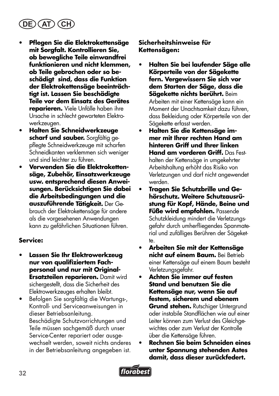 De at ch | Florabest FKS 2200 B1 User Manual | Page 32 / 76