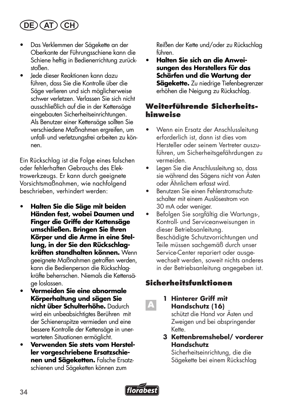 De at ch | Florabest FKS 2200 B1 User Manual | Page 34 / 76