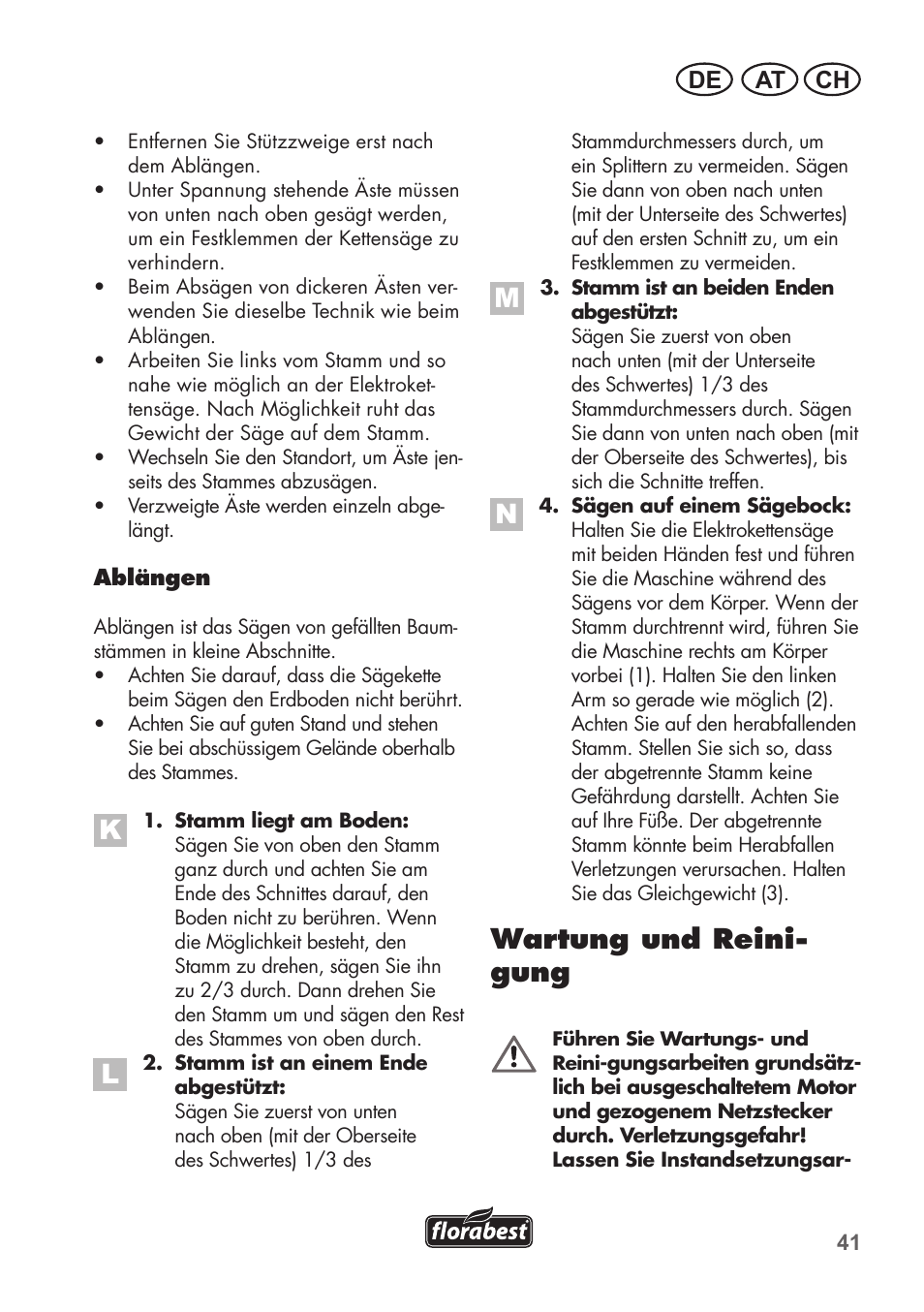 Wartung und reini- gung, At ch de | Florabest FKS 2200 B1 User Manual | Page 41 / 76