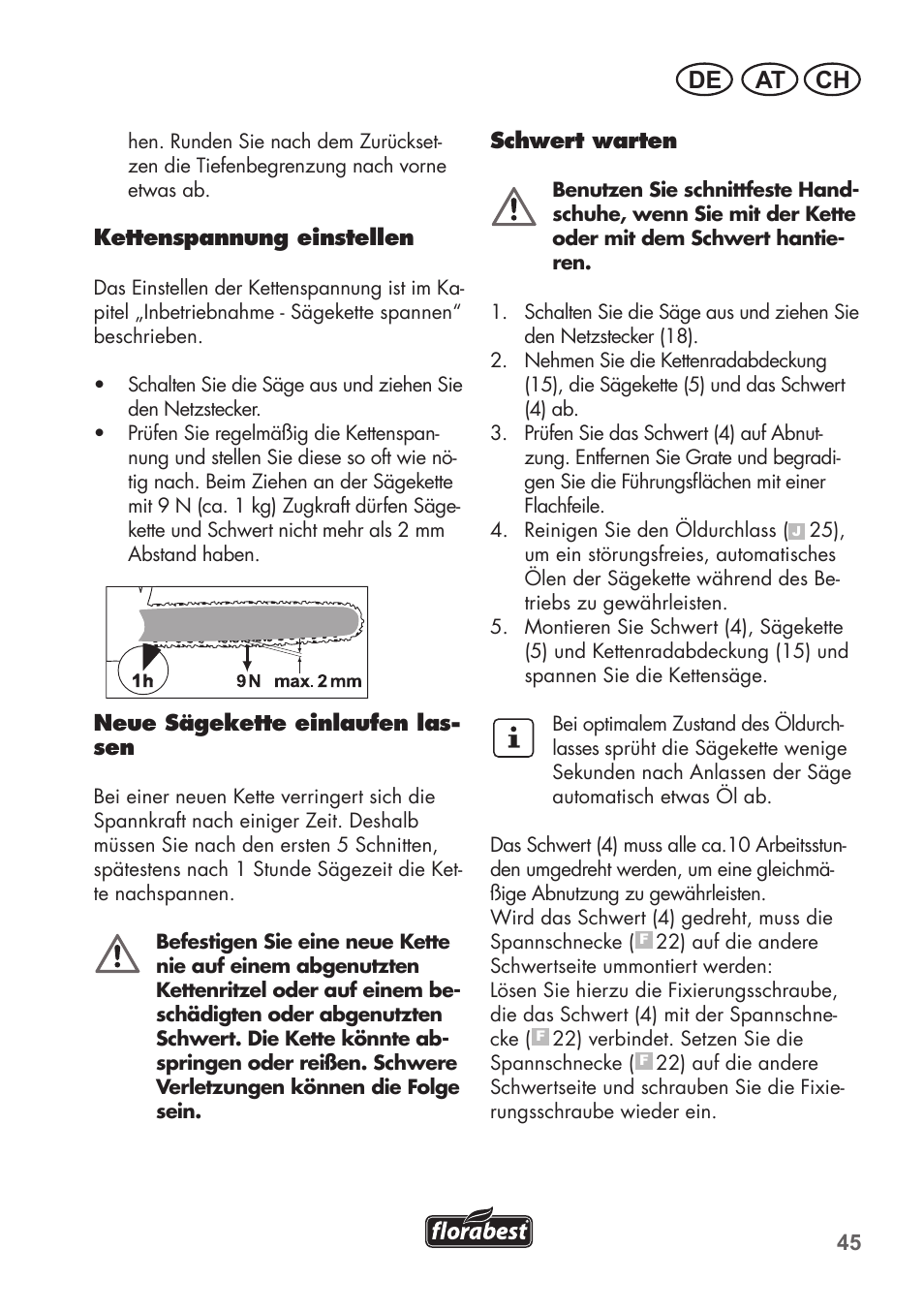 At ch de | Florabest FKS 2200 B1 User Manual | Page 45 / 76