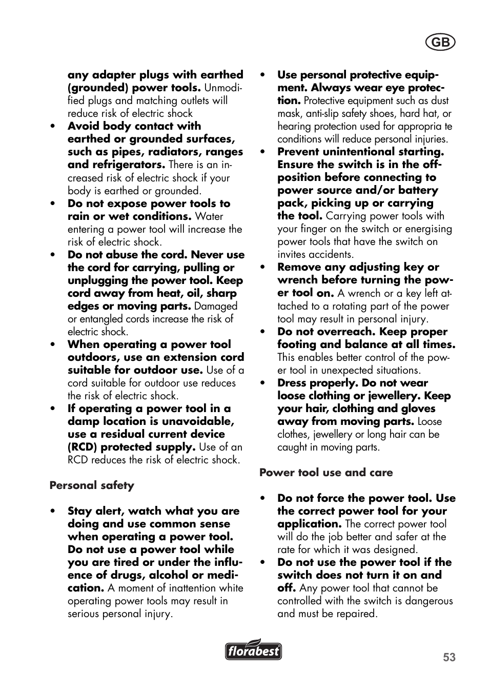 Florabest FKS 2200 B1 User Manual | Page 53 / 76