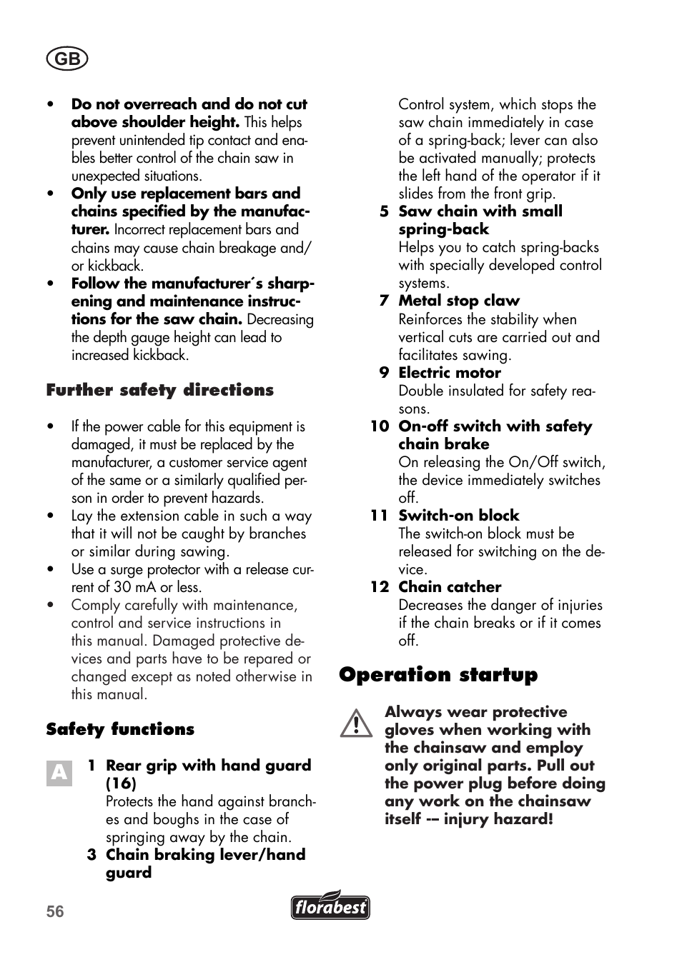 Operation startup | Florabest FKS 2200 B1 User Manual | Page 56 / 76