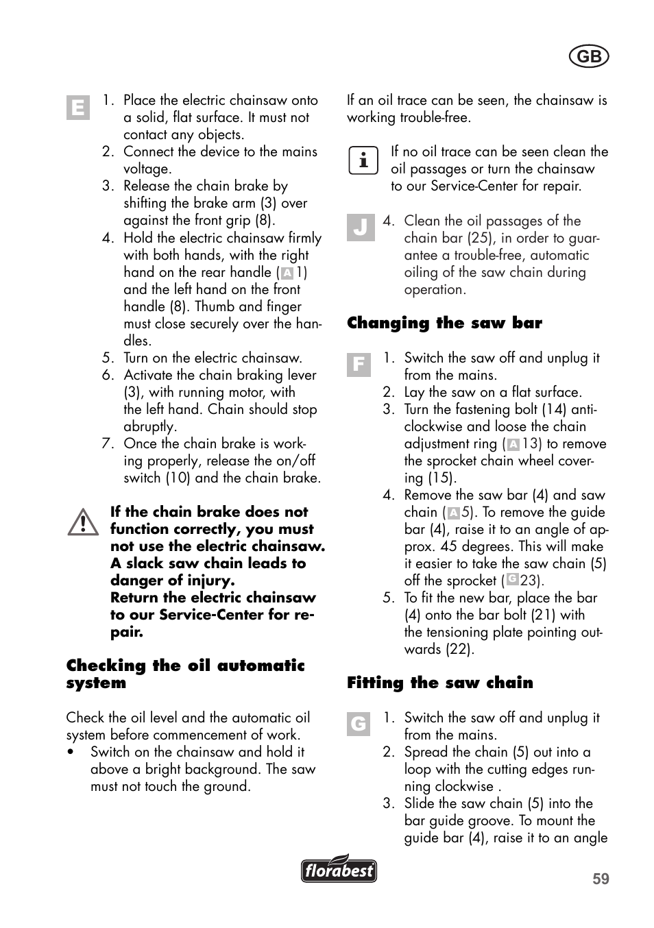Florabest FKS 2200 B1 User Manual | Page 59 / 76