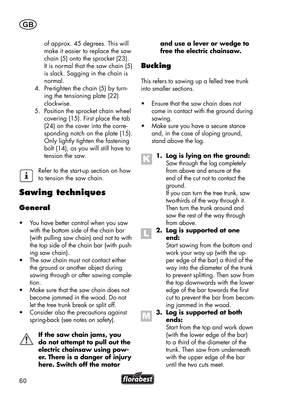 Sawing techniques | Florabest FKS 2200 B1 User Manual | Page 60 / 76