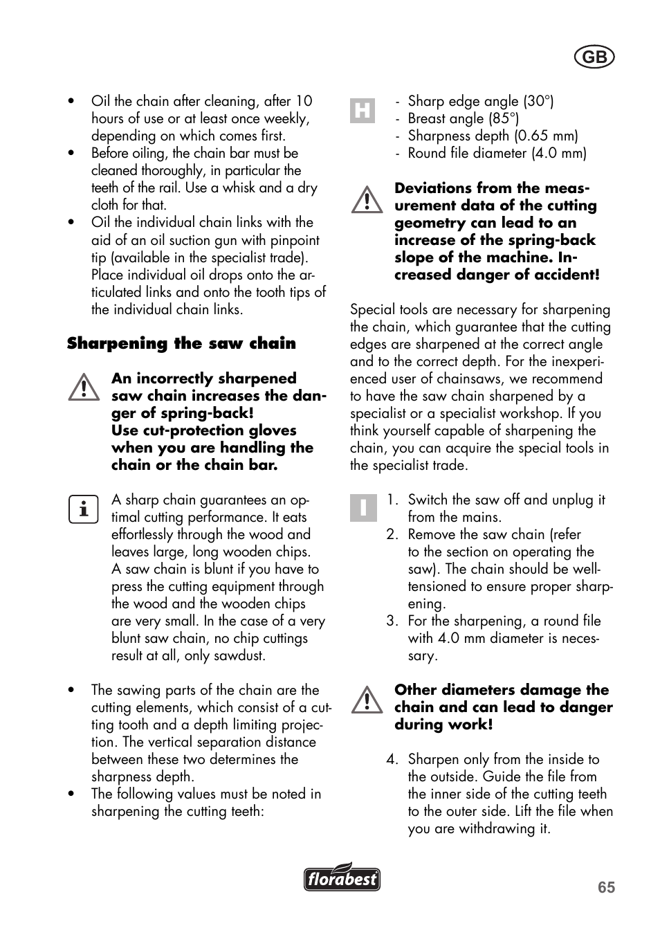 Florabest FKS 2200 B1 User Manual | Page 65 / 76