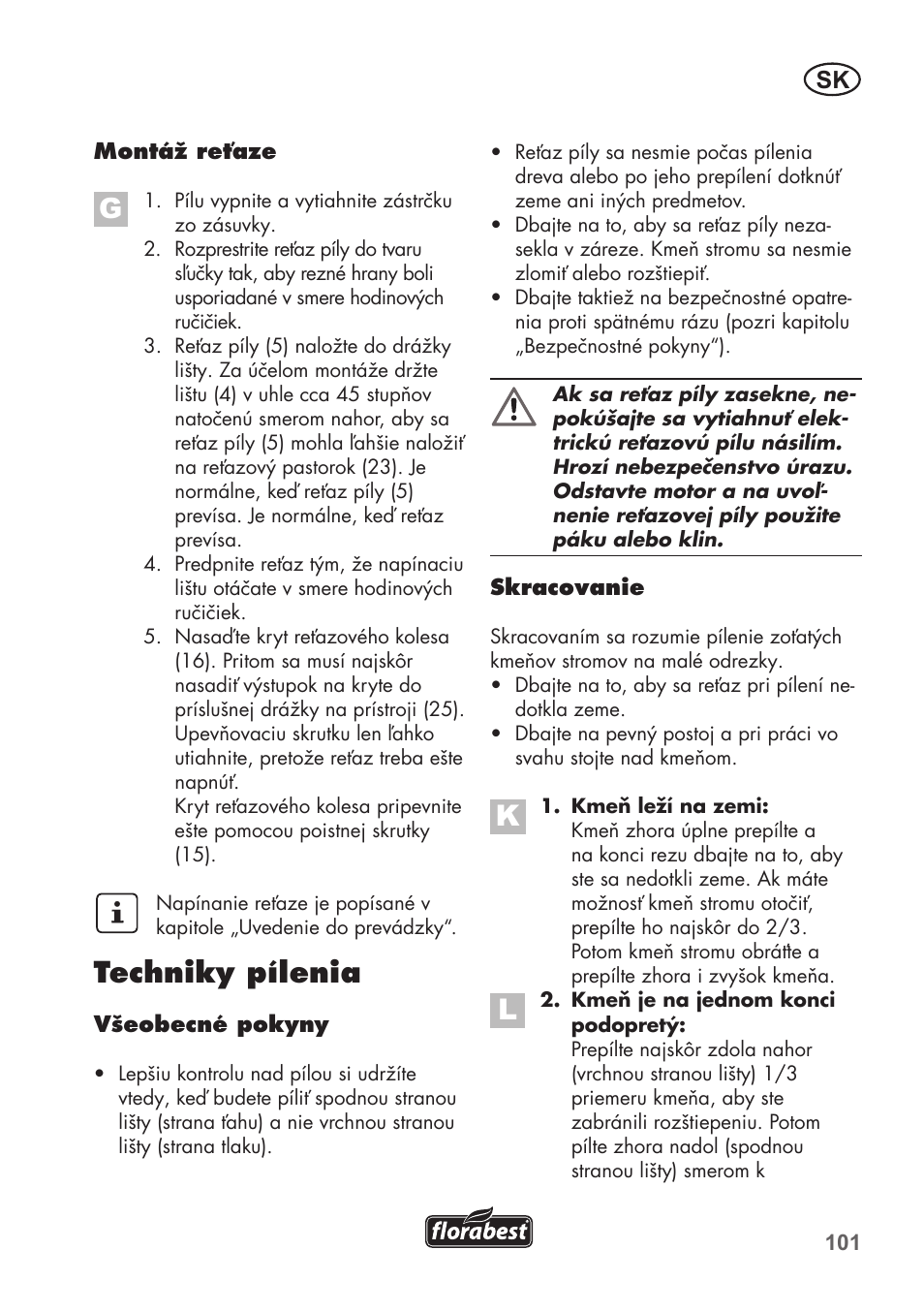 Techniky pílenia | Florabest FKS 2200 B1 User Manual | Page 101 / 140