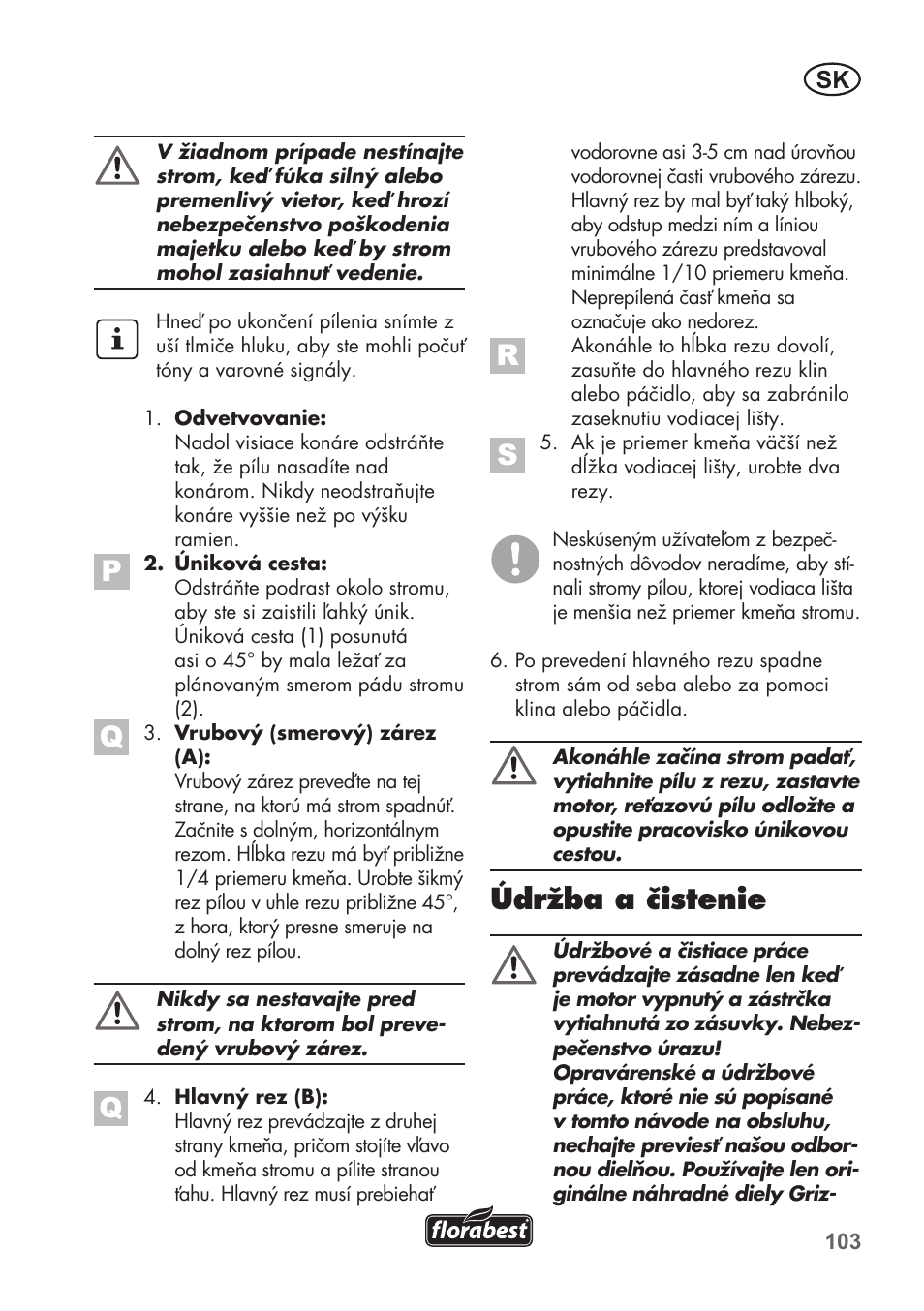 Údržba a čistenie | Florabest FKS 2200 B1 User Manual | Page 103 / 140