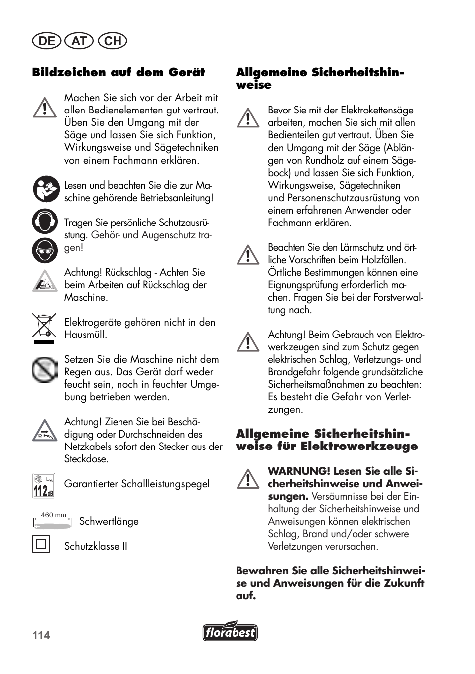 De at ch | Florabest FKS 2200 B1 User Manual | Page 114 / 140