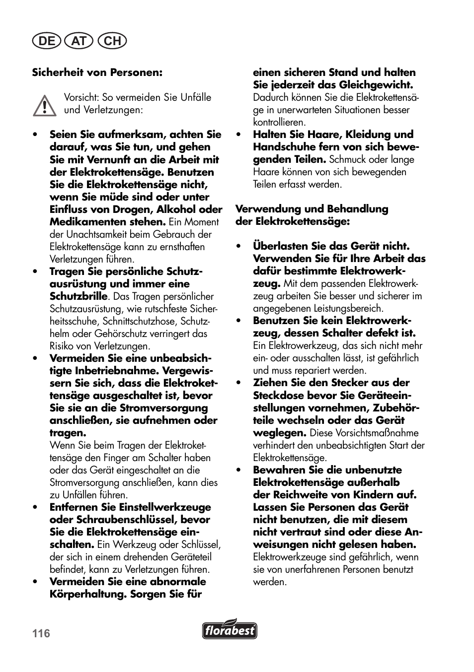 De at ch | Florabest FKS 2200 B1 User Manual | Page 116 / 140