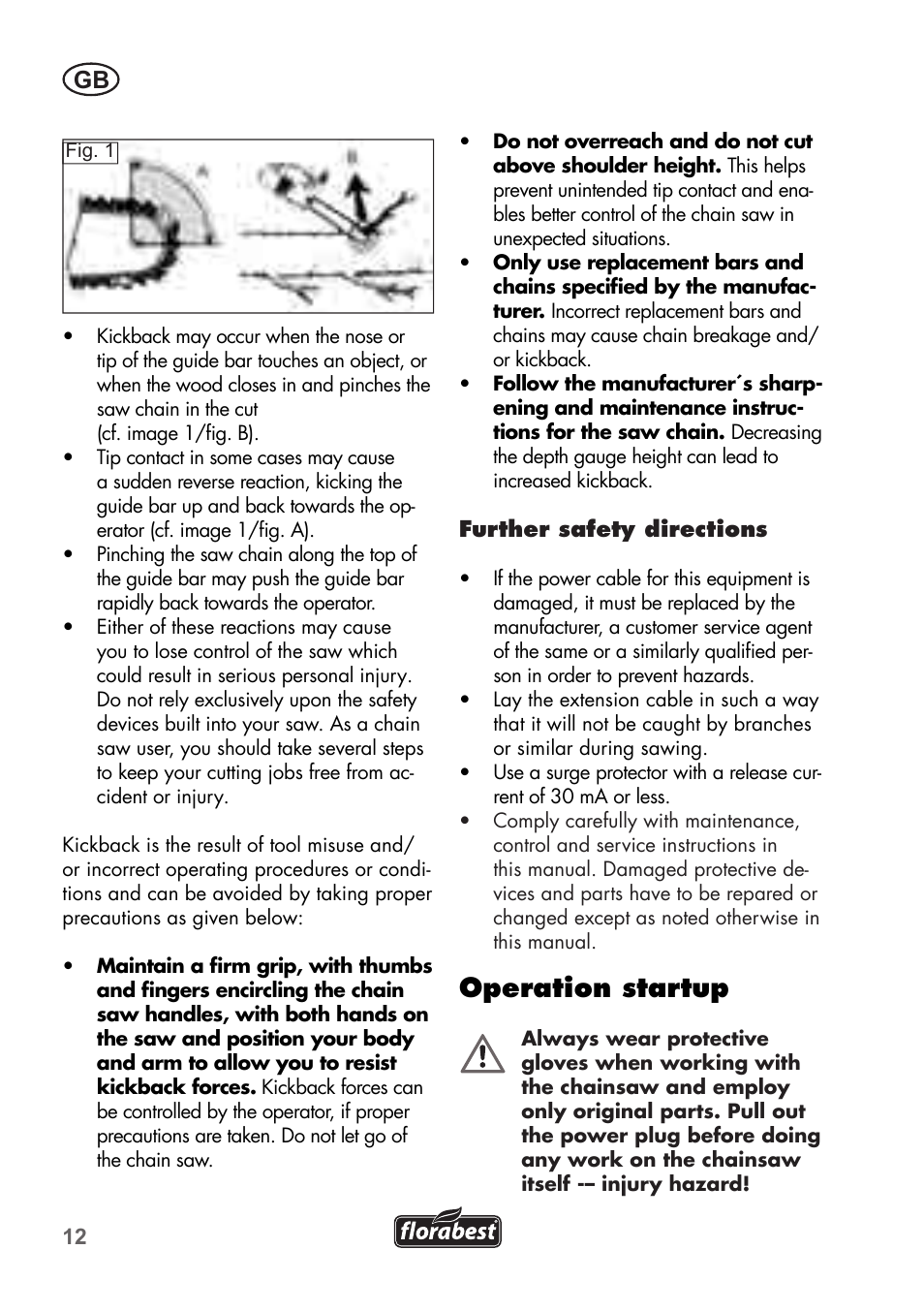 Operation startup | Florabest FKS 2200 B1 User Manual | Page 12 / 140