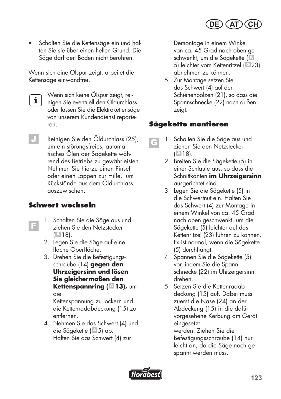 At ch de | Florabest FKS 2200 B1 User Manual | Page 123 / 140